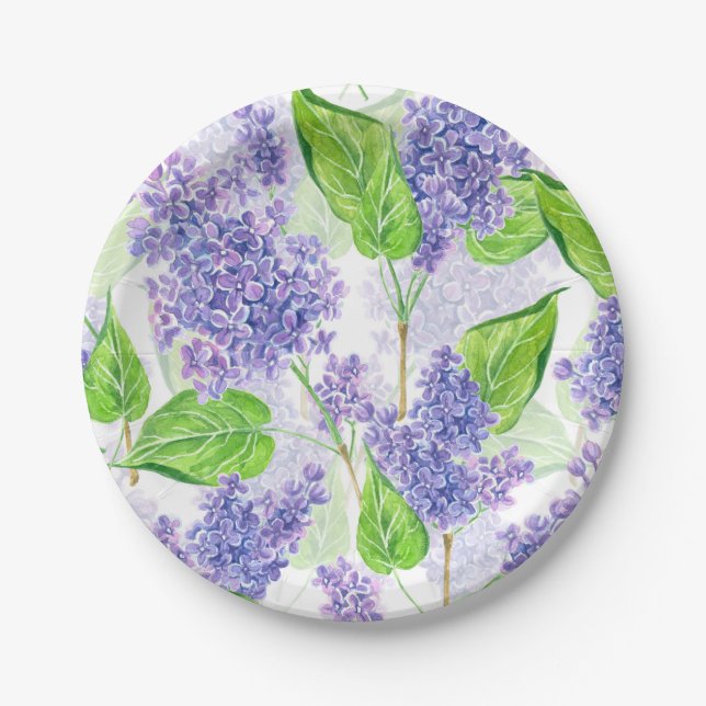 Watercolor lilac flowers paper plates (Front)