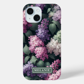 Watercolor Lilac Flowers Personalized iPhone 15 Case