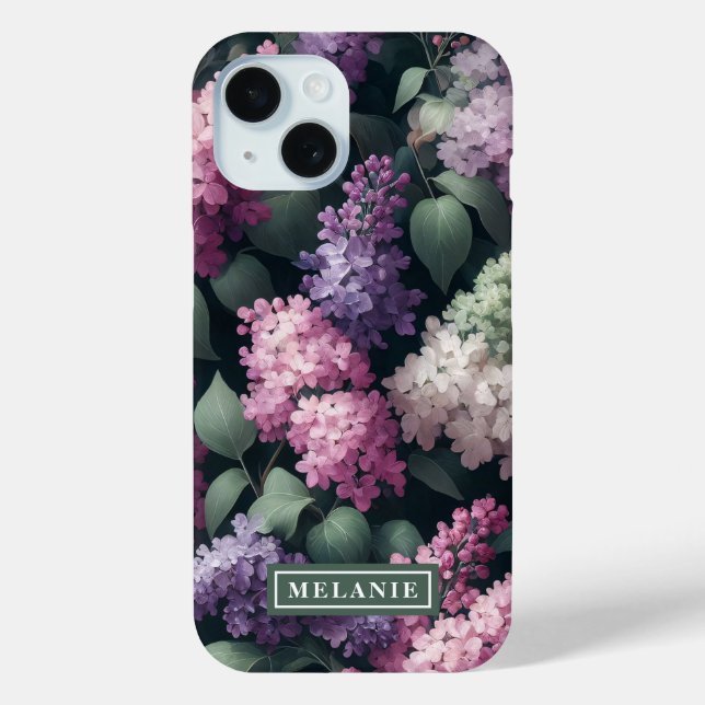 Watercolor Lilac Flowers Personalized Case-Mate iPhone Case (Back)