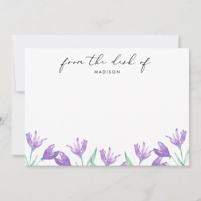 Watercolor Lilac Flowers Personalized Note Card (Front)