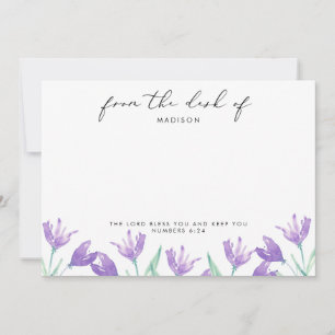 Watercolor Lilac Flowers Personalized  Scripture Note Card
