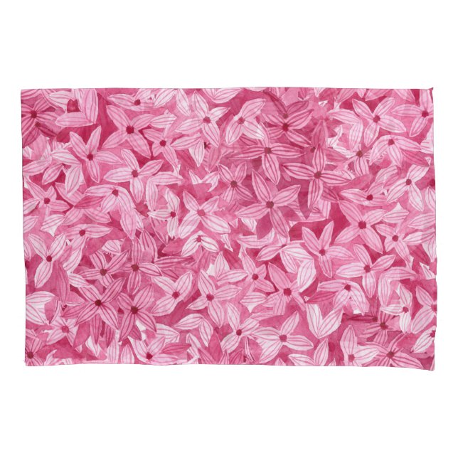 Watercolor lilac flowers: pink floral background pillow case (Front)