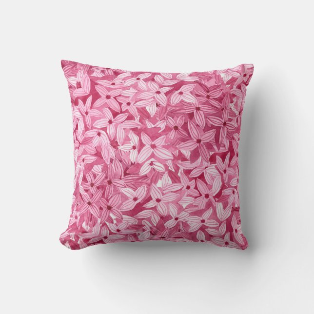 Watercolor lilac flowers: pink floral background throw pillow (Front)