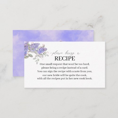 Watercolor Lilac flowers Please Bring A Recipe car Enclosure Card
