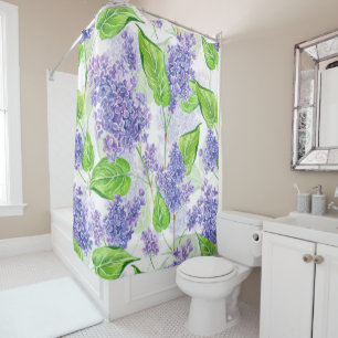 Watercolor lilac flowers shower curtain