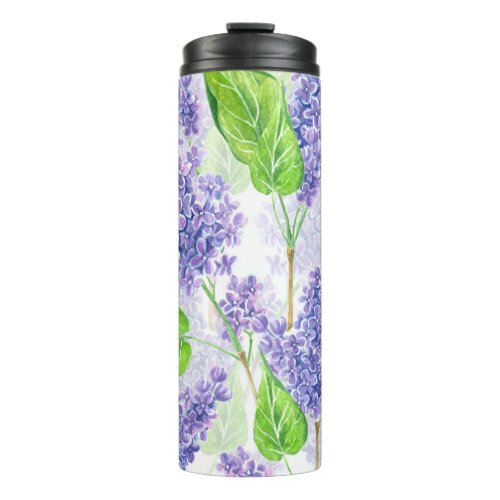 Watercolor lilac flowers thermal tumbler