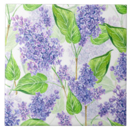 Watercolor lilac flowers tile