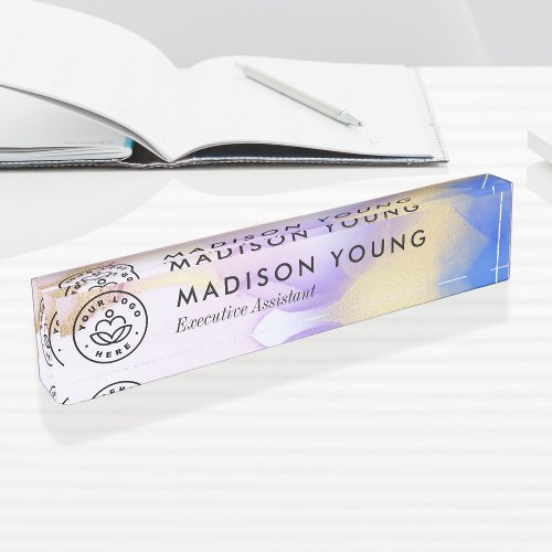 Watercolor Lilac Gold Luxury Personalized Desk Name Plate