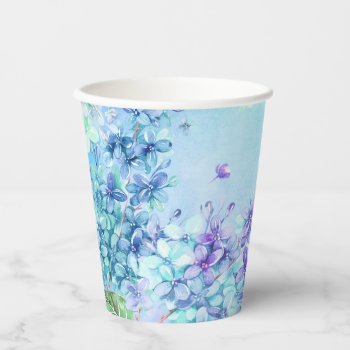 Watercolor Lilac Green Blue Purple Seafoam Paper Cups by HydrangeaBlue at Zazzle
