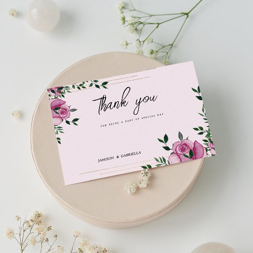 Watercolor lilac green gold rose floral Thank You  Invitation
