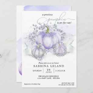 Watercolor Lilac Little Pumpkin Baby Shower Invitation