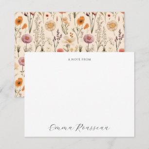Watercolor Lilac Orange Wildflowers Script Note Card