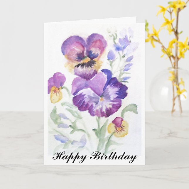 Watercolor lilac pansies Birthday Card (Creator Uploaded)
