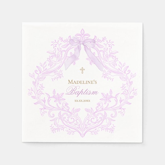  watercolor lilac purple Baptism Napkins (Front)