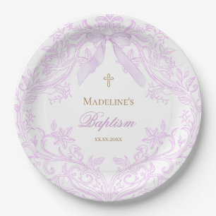  watercolor lilac purple Baptism Paper Plates