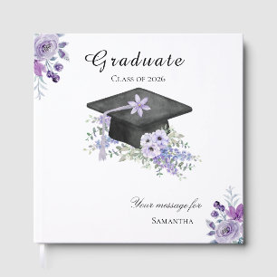 Watercolor lilac Purple Floral Graduation Guest Book