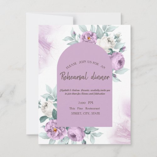 Watercolor Lilac Roses Dots Rehearsal Dinner   Invitation