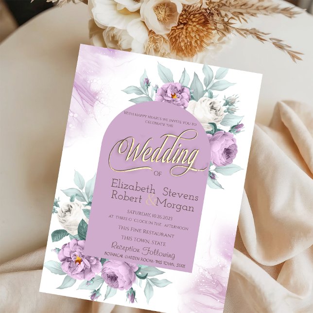 Watercolor Lilac Roses Polka Dots Wedding Invitation (Creator Uploaded)