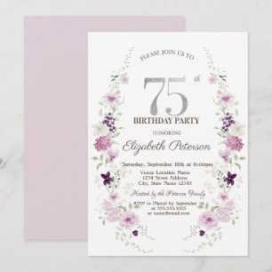 Watercolor Lilac Wildflowers 75th Birthday   Invitation