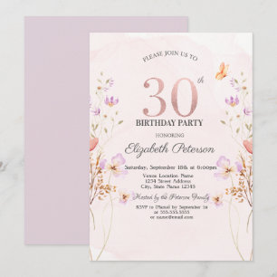 Watercolor Lilac Wildflowers Purple 30th Birthday Invitation