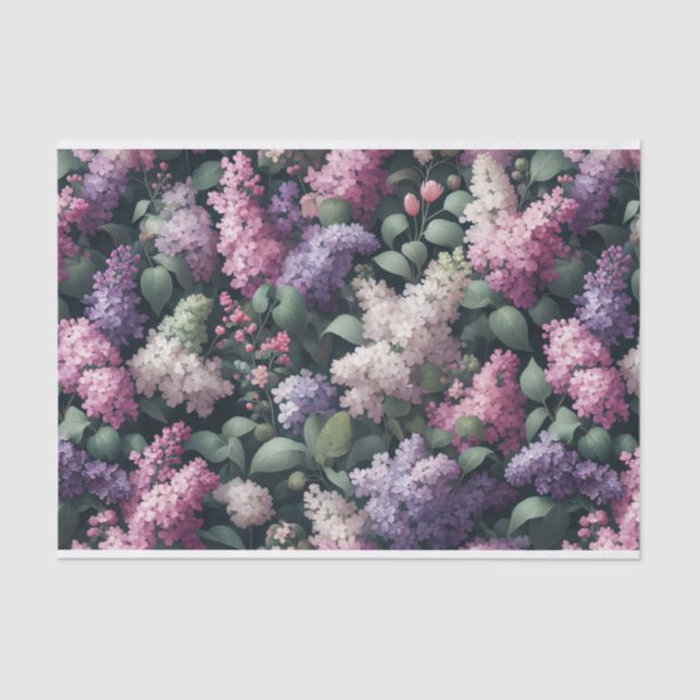 Watercolor Lilacs and Greenery Pattern Decoupage Tissue Paper (Front)