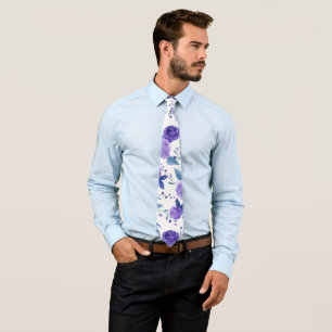 Watercolor Lilacs and Roses Neck Tie