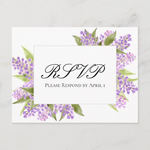 Watercolor Lilacs Bouquet Elegant Wedding RSVP Postcard
