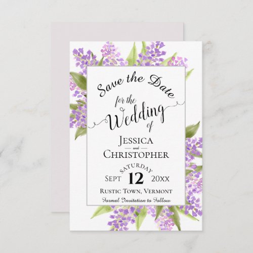 Watercolor Lilacs  Calligraphy Simple Wedding Save The Date
