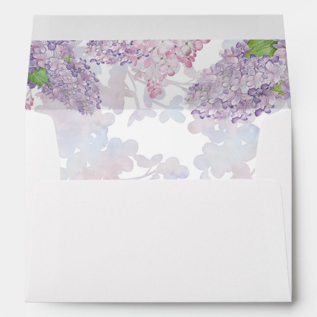 Watercolor Lilacs | Floral Elegant Wedding Envelope (Back (Bottom))