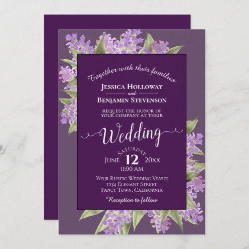 Watercolor Lilacs Plum Purple Boho Wedding Invitation