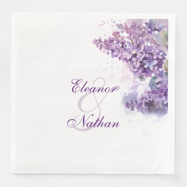Watercolor Lilacs Spring Summer Wedding Paper Dinner Napkins (Front)