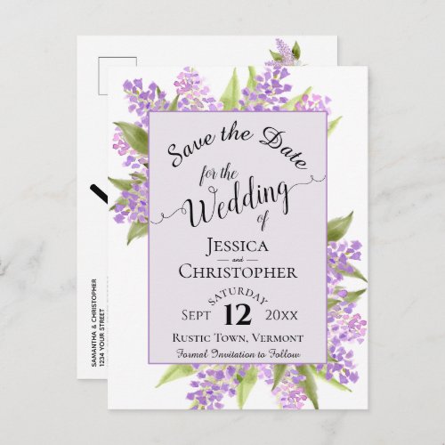 Watercolor Lilacs Wedding Save the Date Lavender Announcement Postcard