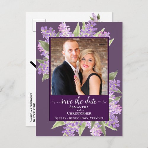 Watercolor Lilacs Wedding Save the Date Photo Plum Announcement Postcard