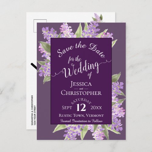 Watercolor Lilacs Wedding Save the Date Purple Announcement Postcard