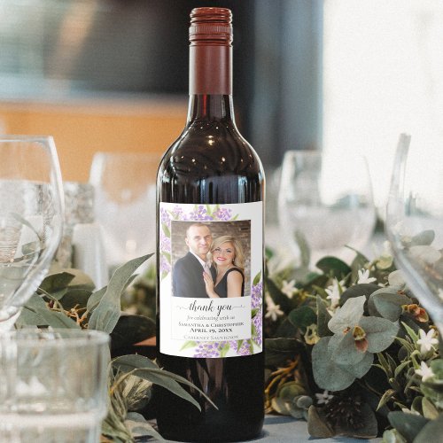 Watercolor Lilacs Wedding Thank You  Photo Wine Label