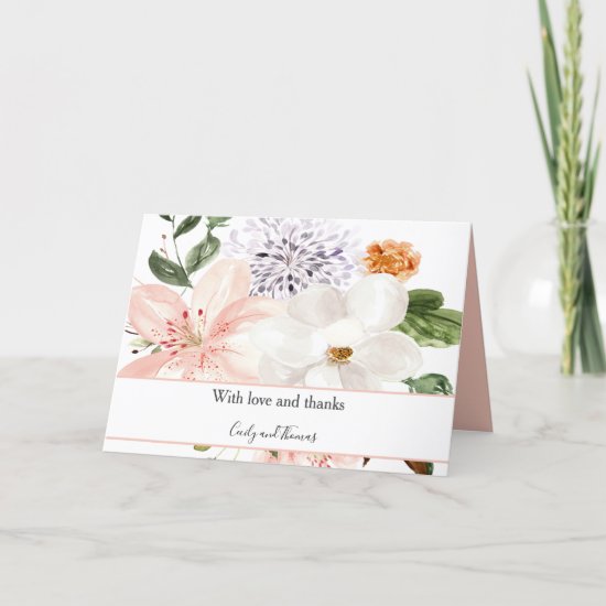 Watercolor Lilies Magnolias Peonies Thank You Holiday Card
