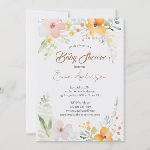Watercolor Lily Floral Baby Shower Invitation