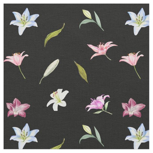 Watercolor Lily Flowers Botanical Fabric