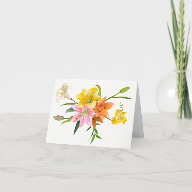 Watercolor Lily Flowers - Love, Thinking of You Card (Front)