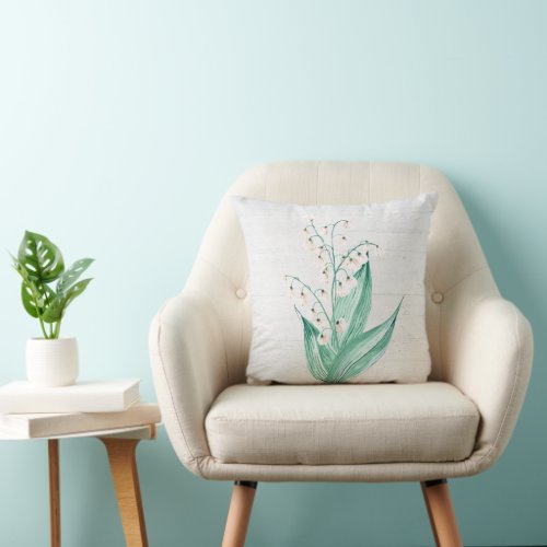 Watercolor Lily of the Valley Bouquet  Throw Pillow