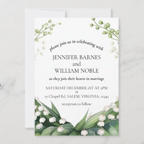 Watercolor Lily of the Valley Bridal Wedding Invitation
