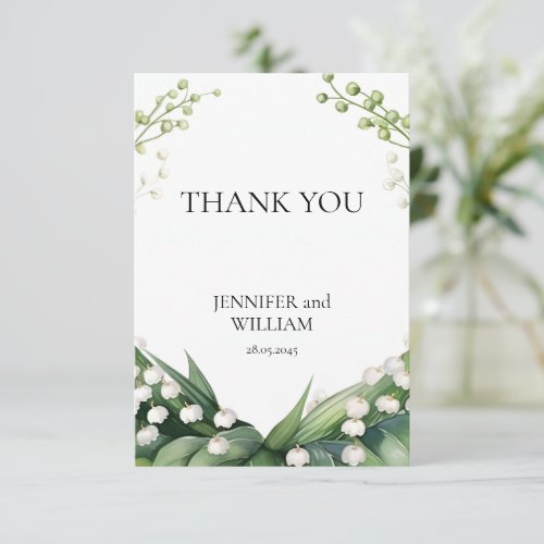 Watercolor Lily of the Valley Bridal Wedding Thank You Card