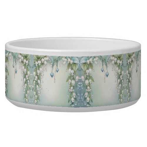Watercolor Lily of the Valley Ceramic Pet Bowl
