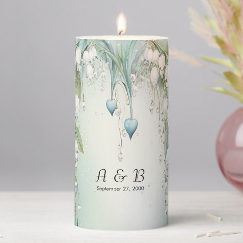 Watercolor Lily of the Valley Pillar Candle
