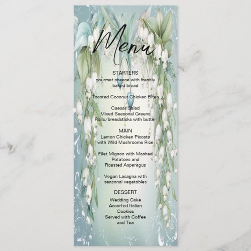 Watercolor Lily of the Valley Wedding Menu
