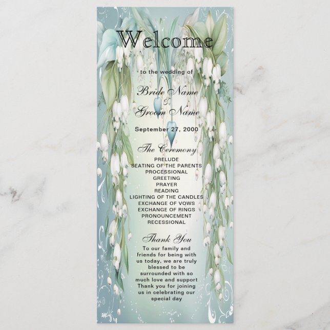 Watercolor Lily of the Valley Wedding Program (Front)