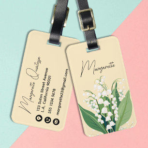 Watercolor Lily of the Valley White Flowers Yellow Luggage Tag