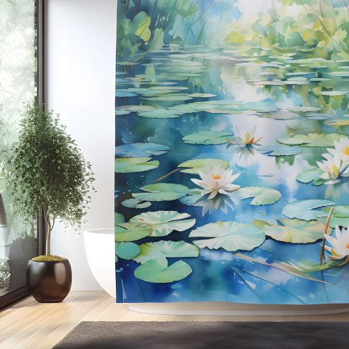 Watercolor Lily Pond Serenity Shower Curtain