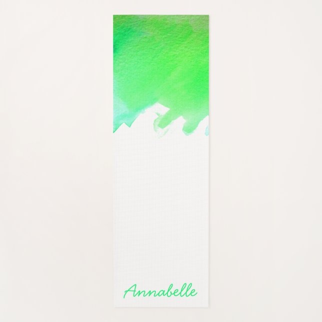 Watercolor lime green vibrant energetic art yoga mat (Front)