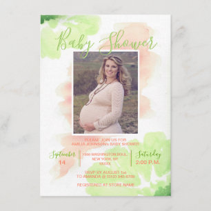 Watercolor Lime Pink Peach BABY SHOWER PHOTO Invitation